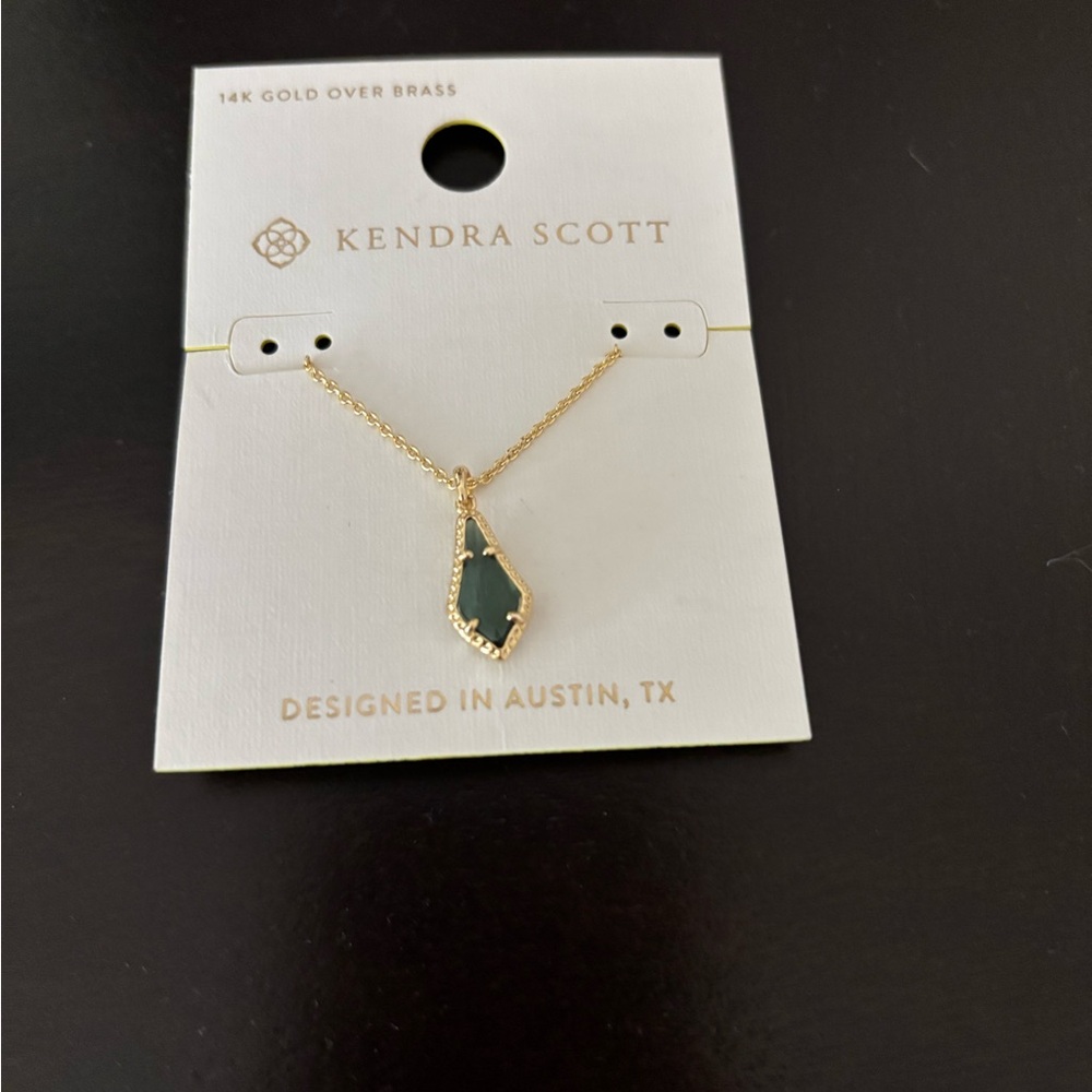 Kendra Scott Gold Necklace with Dark Green Pendant